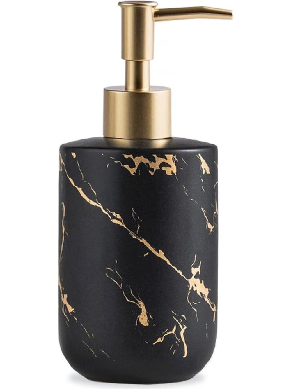 Luxurious Black and Gold Soap Dispenser, 300ml Ceramic Pump Bottle for Kitchen
